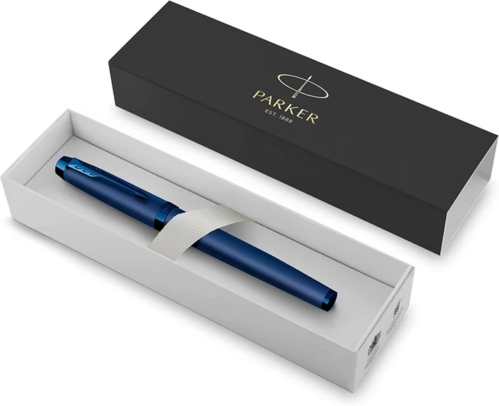 Parker IM Monochrome blue stainless steel, rechte Hand, mittel, Geschenkbox
