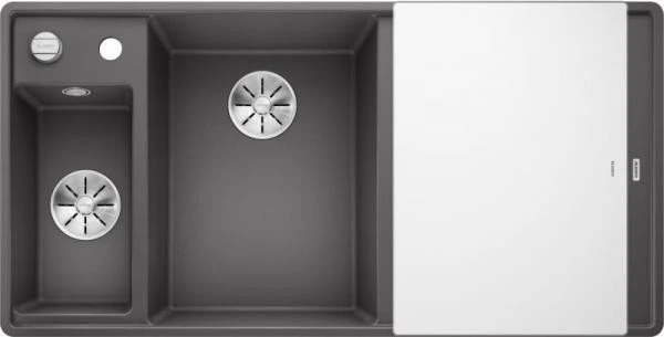 Blanco Axia III 6 S-F InFino Becken links mit Ablauffernbedienung felsgrau inkl. Glasschneidebrett