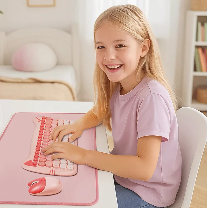 LogiLink Kitty Kindgerechtes Wireless Tastatur-Maus-Set, rosa, USB, DE