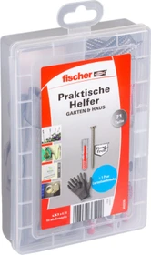 fischer EasyDIY Box Garten und Balkon Schrauben/Dübel-Sortiment inkl. Werkzeugbox, 76 Stück