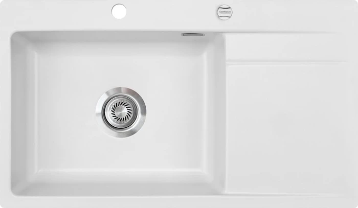 systemceram Stema 86 SL F Einbau Becken links mit Ablauffernbedienung satin