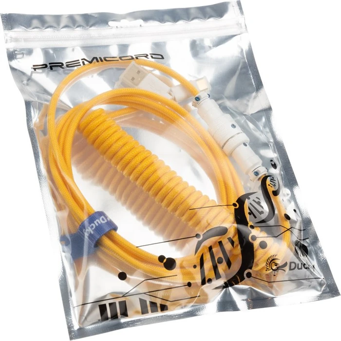 Ducky Premicord Spiralkabel USB-C auf USB-A, Tastaturkabel (Spiral-Textilkabel), 1.8m, Yellow Ducky
