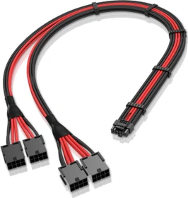 EZDIY-FAB 12VHPWR Kabel, 4x 8-Pin PCIe Buchse auf 16-Pin PCIe 5.0 12VHPWR Stecker, Adapterkabel, 16AWG, schwarz/rot, 50cm