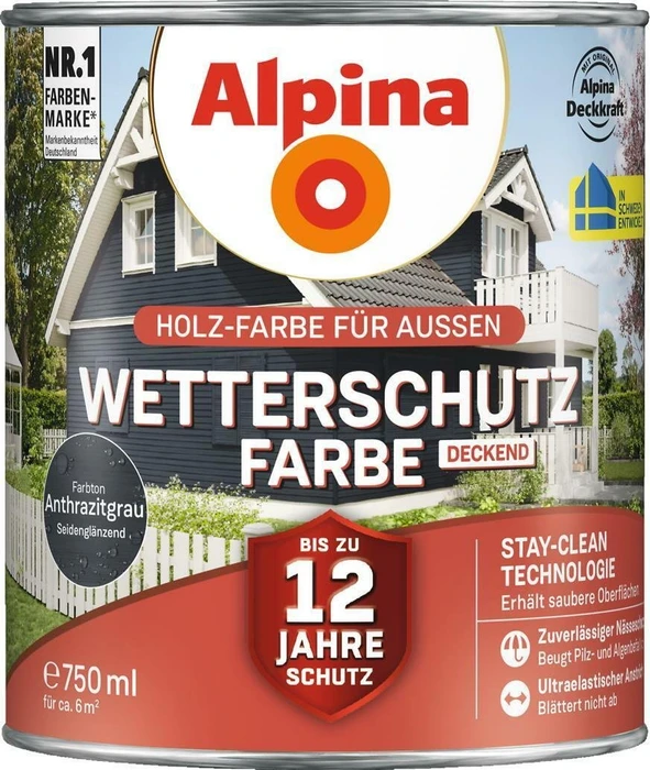 Alpina Farben Wetterschutz-Farbe deckend außen anthrazitgrau, 750ml