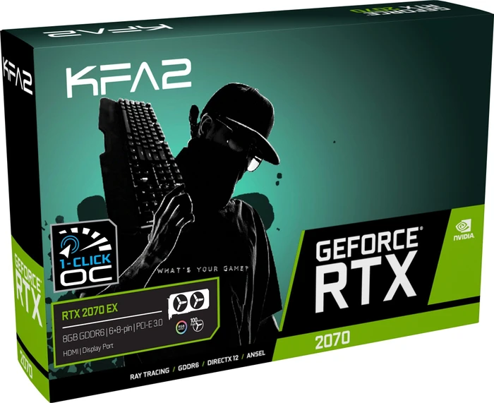 KFA2 GeForce RTX 2070 EX (1-Click OC), 8GB GDDR6, HDMI, 2x DP
