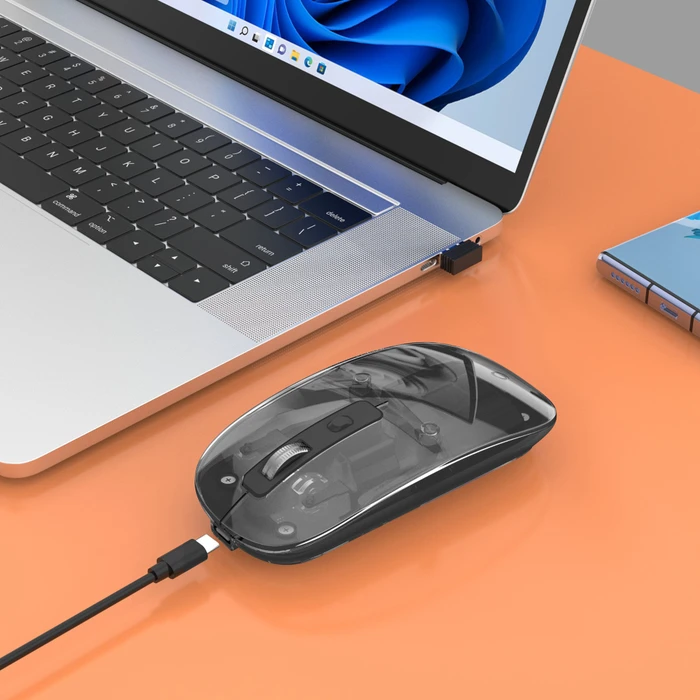 Manhattan Transparent Rechargeable Wireless Mouse, transparent/schwarz, USB