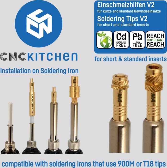 CNC Kitchen Einschmelzhilfen V2 für Gewindeinsatz, kompatibel zu T18/M900 Lötkolben