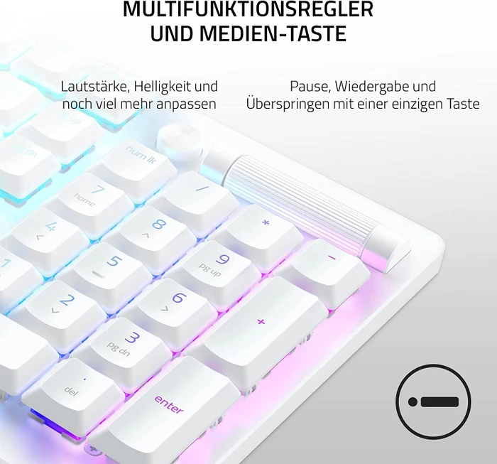 Razer DeathStalker V2 Pro, Mercury White, Razer Low-Profile Clicky Optical PURPLE, USB/Bluetooth, US