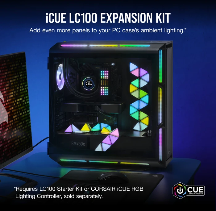 Corsair iCUE LC100 Case Accent Lighting Panels Mini Triangle Expansion Kit, RGB-Beleuchtung, 9er-Pack, schwarz