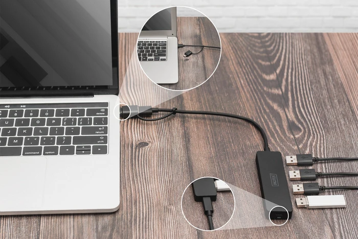Digitus 4-Port Slim Line Hub, 4x USB-A 3.0, USB-A/USB-C 3.0 [Stecker]