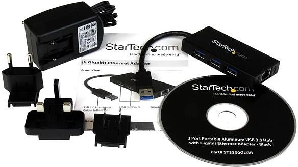 StarTech USB 3.0 Hub, 3-port + Gb LAN, schwarz