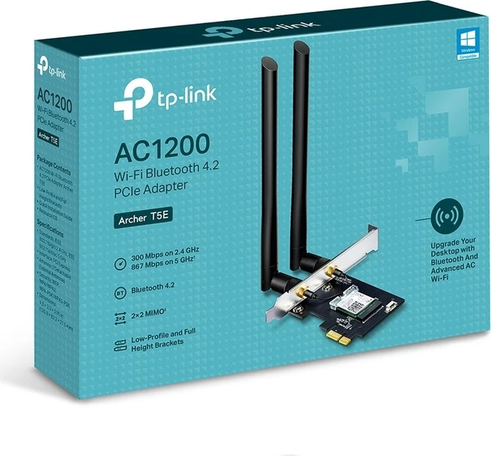 TP-Link AC1200 DualBand Desktop, 2.4GHz/5GHz WLAN, Bluetooth 4.2, PCIe x1