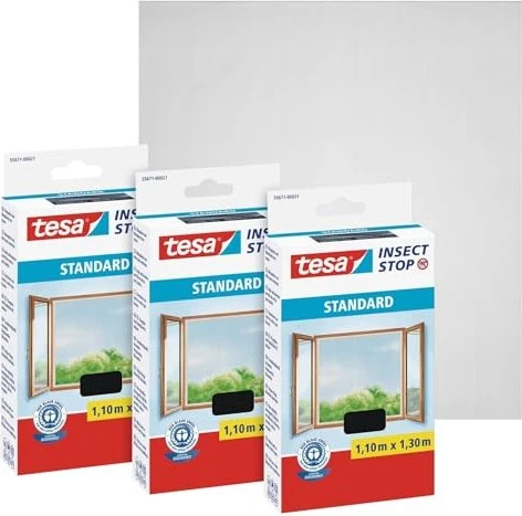 tesa Insect Stop Standard Fliegengitter 110x130cm anthrazit, 3 Stück
