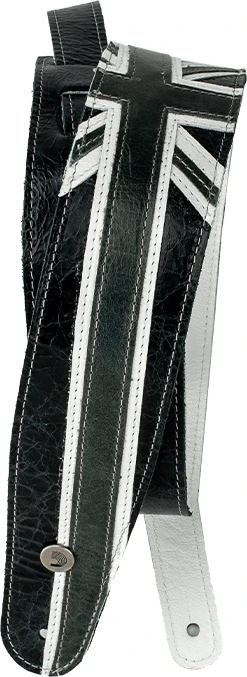 D'Addario Premium Leather Guitar Strap Union Jack Black and White