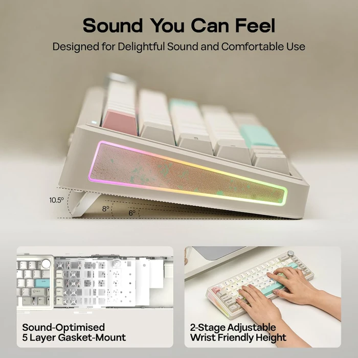 Epomaker TH65 Wireless, Retro White, grau, LEDs RGB, hot-swap, Epomaker Crystal Tactile Silent, USB/Bluetooth, US