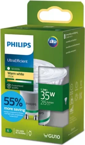 Philips UltraEfficient LEDspot GU10 1.2-35W/827 PAR16 36D