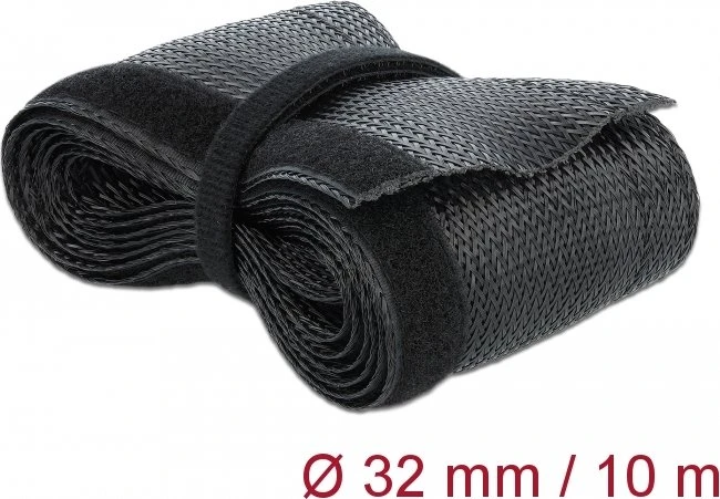 DeLOCK Geflechtschlauch mit Klettverschluss, 32mm, 10m, schwarz
