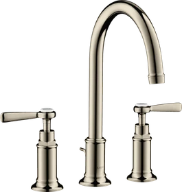 Hansgrohe Axor Montreux 3-Loch Waschtischarmatur 180 mit Hebelgriffen und Zugstangen-Ablaufgarnitur polished nickel