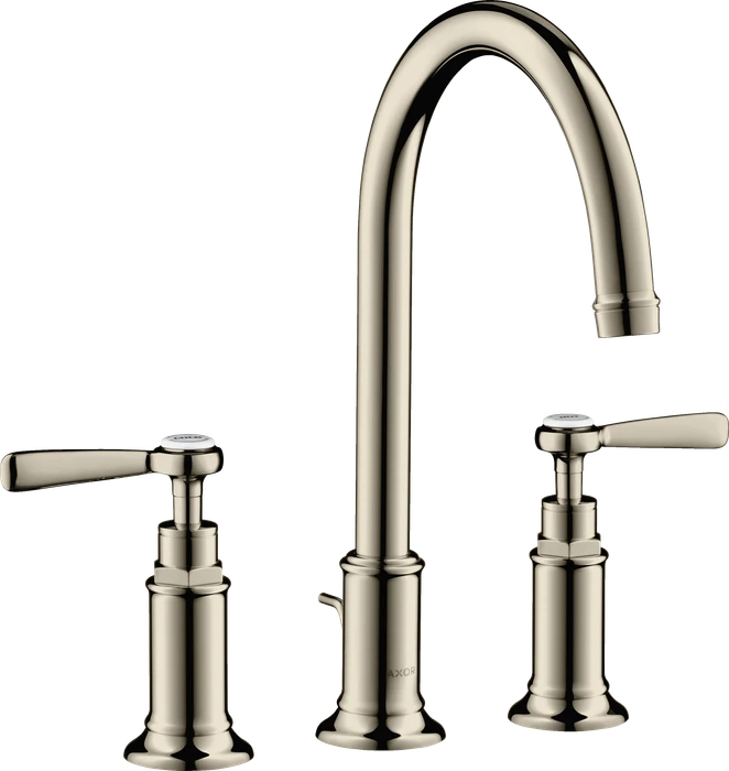 Hansgrohe Axor Montreux 3-Loch Waschtischarmatur 180 mit Hebelgriffen und Zugstangen-Ablaufgarnitur polished nickel