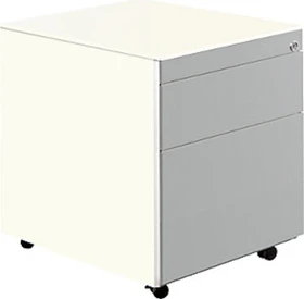 mauser Rollcontainer line, 1x Utensilienauszug, 1x Materialschublade, 1x Hängeregistratur, reinweiß/weißaluminium