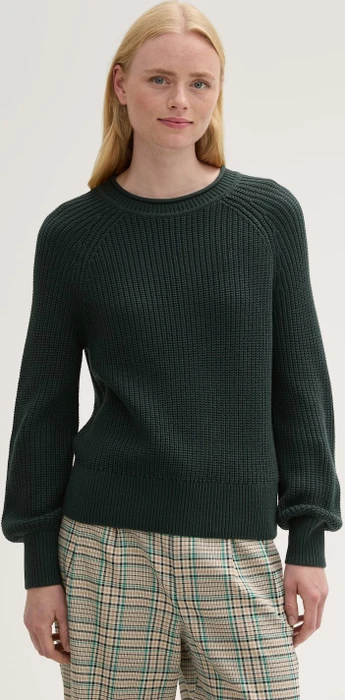 Tom Tailor Strickpullover mit leichten Ballonärmeln Strickpullover dark gable green (Damen)