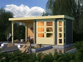 Karibu Kerko 3 Gartenhaus inkl. Anbau + Rückwand 2.8m terragrau
