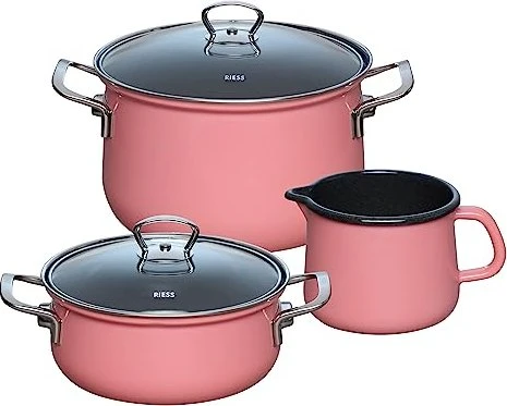 Riess Emaille Nouvelle Pur pink Starter Topf-Set, 3-tlg.