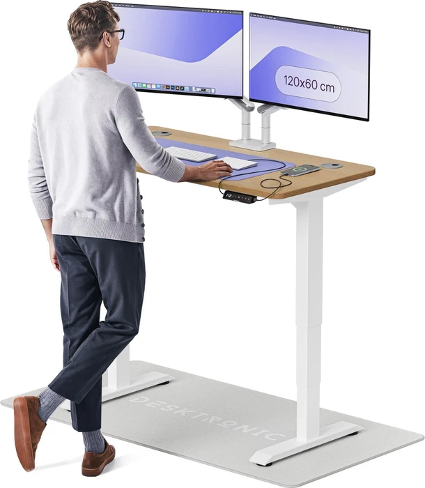 Desktronic HomePro Sitz-Steh-Schreibtisch 120x60cm Eiche massiv/weiß