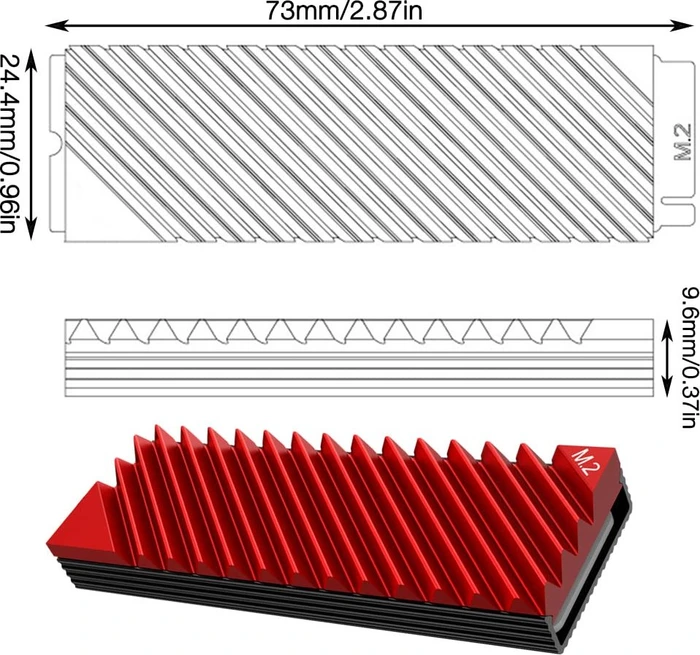 M.2 2280 Alu, doppelseitige Kühler, Klemmmontage, rot (verschiedene Markenbezeichnungen)