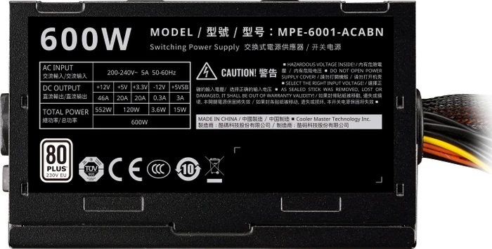 Cooler Master Elite V4 230V 600W, ATX 2.41
