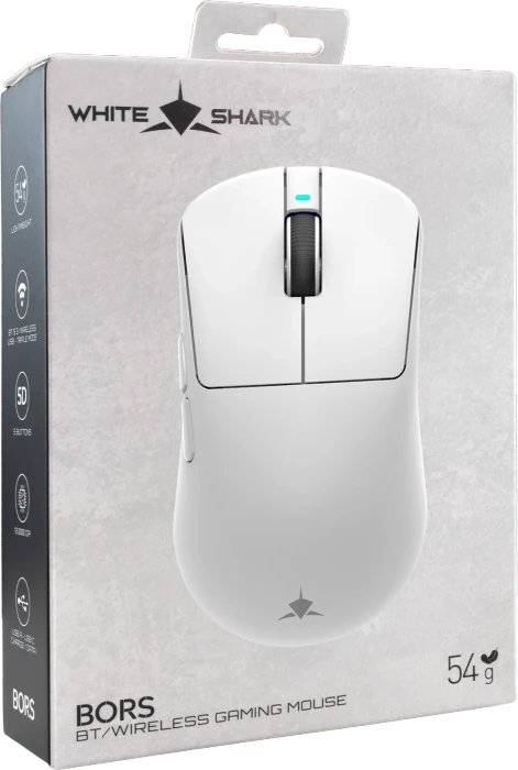 White Shark BORS Wireless Gaming Mouse, weiß, USB/Bluetooth