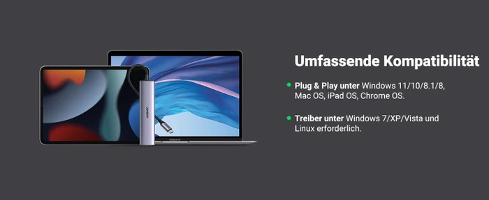 Ugreen 4-in-1 USB-C Ethernet Adapter, USB-C 3.0 [Stecker]