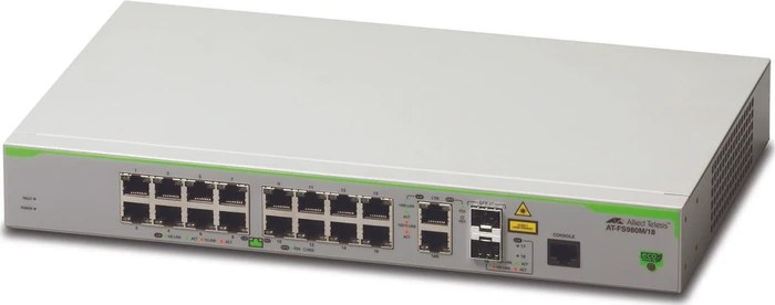 Allied Telesis CentreCOM FS980M Desktop Managed Switch, 16x RJ-45, 2x RJ-45/SFP