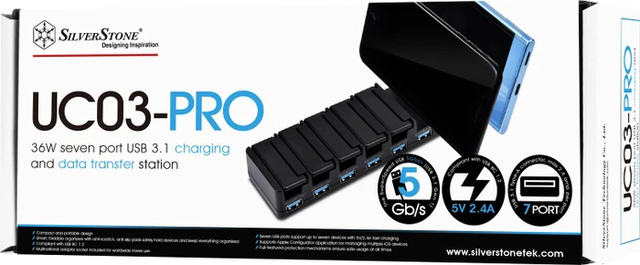 SilverStone UC03-PRO USB-Hub, 7x USB-A 3.0, USB 3.0 Micro-B [Buchse]