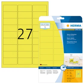 Herma Neonetiketten, 63.5x29.6mm, gelb, matt, 20 Blatt (540 Etiketten)
