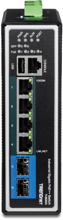 TRENDnet TI Hardened Industrial Railmount Gigabit Managed Switch, 4x RJ-45, 2x SFP, 360W PoE++