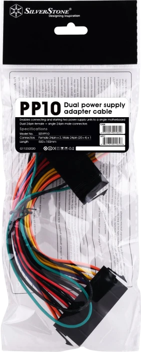 SilverStone PP10, 2x 24-Pin ATX Buchse auf 1x 24-Pin ATX Stecker, 1x Mainboard auf 2x PSU Y-Kabel