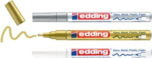 edding 751 Glanzlackmarker weiß/silber/gold, 3er-Set