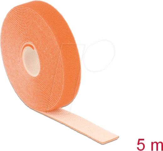 DeLOCK Klettband auf Rolle, 20mm, 5m, orange