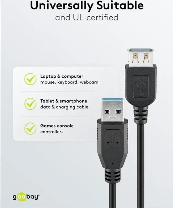 goobay USB-A 3.0 Verlängerungskabel, USB-A [Stecker] auf USB-A [Buchse], 5m