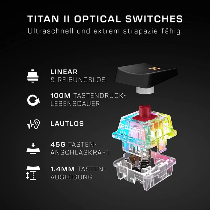 Roccat Vulcan II Mini, LEDs RGB, schwarz, TITAN II OPTICAL RED, USB, DE