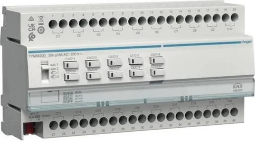 Hager Schalt-/Jalousieaktor 20/10-fach KNX Secure, Schaltaktor, 16A