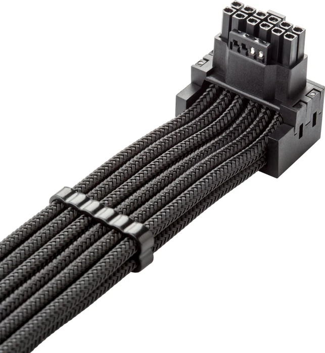 CableMod Universal Pro ModMesh, 12V-2x6 Kabel, StealthSense, natives 12V-2x6 Kabel, 1x 16-Pin PCIe 5.1 Stecker auf 16-Pin PCIe 5.1 Stecker, 90°, Variante A, schwarz, 60cm