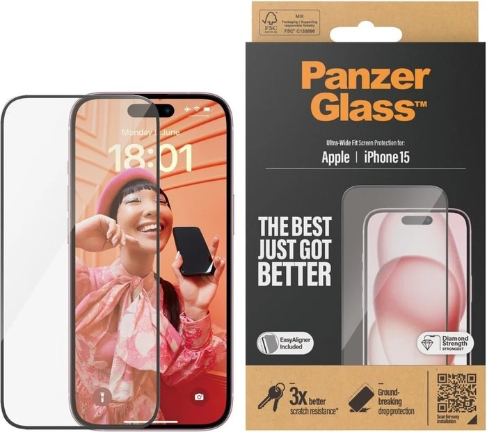 PanzerGlass Ultra-Wide Fit with EasyAligner für Apple iPhone 15