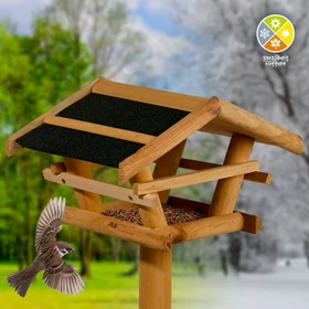 Dobar Kleines Vogelhaus aus Holz inklusive Ständer, braun, Bitumen-Dach