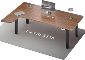Maidesite Canvas elektrisch höhenverstellbarer Sitz-Steh-Eckschreibtisch 180x120cm Walnuss/schwarz