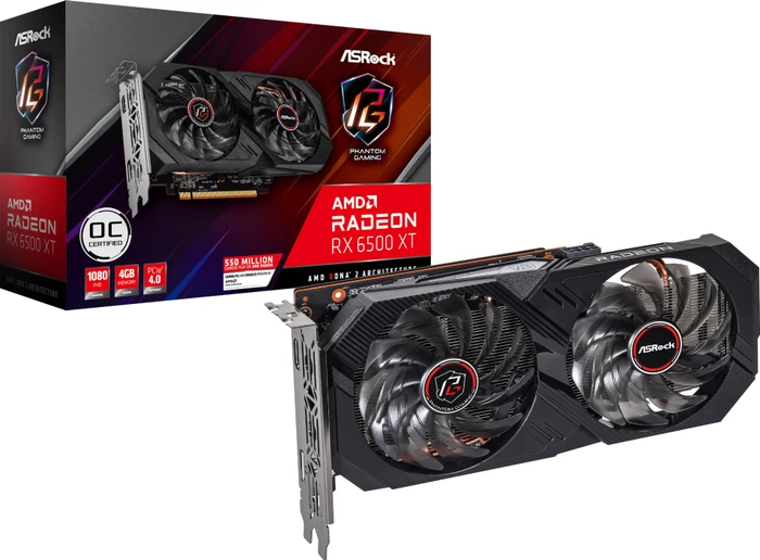 ASRock Radeon RX 6500 XT Phantom Gaming D OC, RX6500XT PGD 4GO, 4GB GDDR6, HDMI, DP