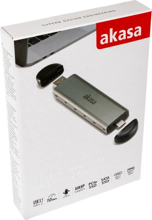 Akasa M.2 NVMe SSD Aluminium Enclosure, USB-C 3.1/USB-A 3.1
