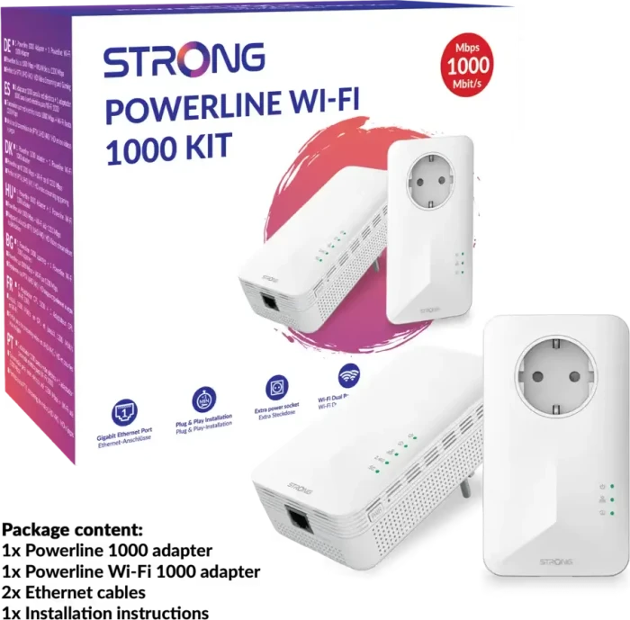 Strong Powerline 1000 Duo Wi-Fi, EU, V2, Powerline/WLAN-Access Point und Powerline-Adapter Set, 2er-Bundle