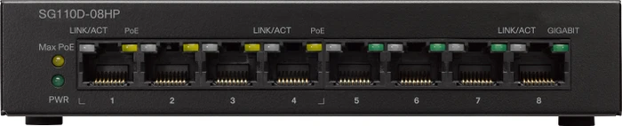Cisco SG110 Desktop Gigabit Switch, 8x RJ-45, 32W PoE